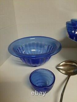Vintage Cobalt Blue Complete 12 piece Punch Bowl Set