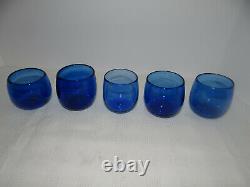 Vintage Cobalt Hand Blown Glass Punch Bowl 10 Cups