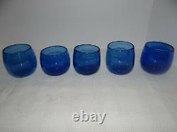 Vintage Cobalt Hand Blown Glass Punch Bowl 10 Cups