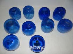 Vintage Cobalt Hand Blown Glass Punch Bowl 10 Cups