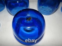 Vintage Cobalt Hand Blown Glass Punch Bowl 10 Cups