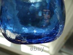 Vintage Cobalt Hand Blown Glass Punch Bowl 10 Cups