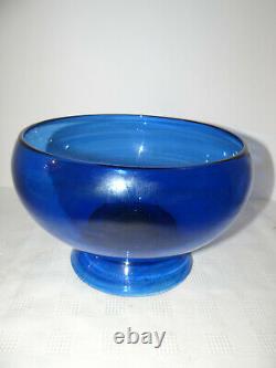 Vintage Cobalt Hand Blown Glass Punch Bowl 10 Cups