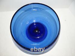 Vintage Cobalt Hand Blown Glass Punch Bowl 10 Cups
