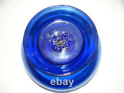 Vintage Cobalt Hand Blown Glass Punch Bowl 10 Cups