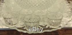 Vintage Collectible Cut Crystal Punch Bowl With 24 Glasses