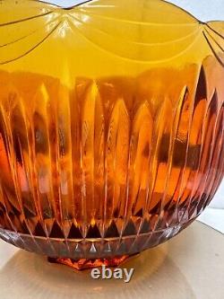 Vintage Colony Amber Royal Drape Glass Punch Bowl with 9 Cups