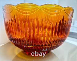 Vintage Colony Amber Royal Drape Glass Punch Bowl with 9 Cups