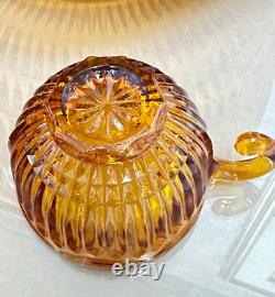 Vintage Colony Amber Royal Drape Glass Punch Bowl with 9 Cups