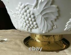 Vintage Colony Harvest White Milkglass Grape Pedestal Punch Bowl & 16 Cup Set