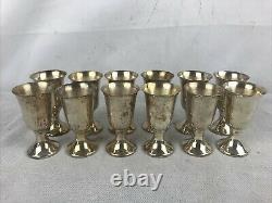 Vintage Crescent Silver Plate Punch Bowl Set Grape Edge Marked Cups Glasses
