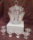 Vintage Crystal Covered Punch Bowl, Ladle, And 6 Glasses
