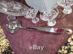 Vintage Crystal Covered Punch Bowl, Ladle, And 6 Glasses