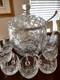 Vintage Crystal Cut Glass Lidded Punch Bowl With 12 Cups And Silver Plated Ladle