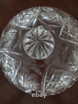 Vintage Crystal Cut Glass Lidded Punch Bowl With 12 Cups And Silver Plated Ladle