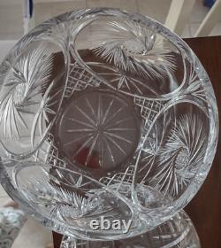 Vintage Crystal Cut Glass Lidded Punch Bowl With 12 Cups And Silver Plated Ladle