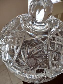 Vintage Crystal Cut Glass Lidded Punch Bowl With 12 Cups And Silver Plated Ladle