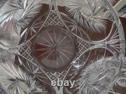 Vintage Crystal Cut Glass Lidded Punch Bowl With 12 Cups And Silver Plated Ladle