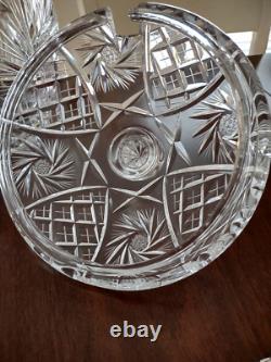 Vintage Crystal Cut Glass Lidded Punch Bowl With 12 Cups And Silver Plated Ladle