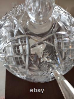 Vintage Crystal Cut Glass Lidded Punch Bowl With 12 Cups And Silver Plated Ladle