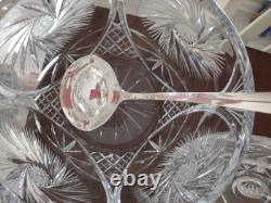 Vintage Crystal Cut Glass Lidded Punch Bowl With 12 Cups And Silver Plated Ladle