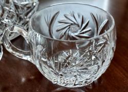 Vintage Crystal Cut Glass Lidded Punch Bowl With 12 Cups And Silver Plated Ladle