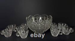 Vintage Crystal Matsugaoka Japan Punch Bowl Set 1 Large Bowl + 10 Cups