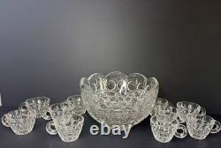 Vintage Crystal Matsugaoka Japan Punch Bowl Set 1 Large Bowl + 10 Cups