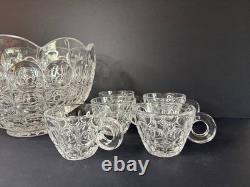 Vintage Crystal Matsugaoka Japan Punch Bowl Set 1 Large Bowl + 10 Cups