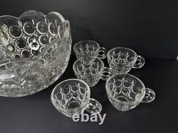Vintage Crystal Matsugaoka Japan Punch Bowl Set 1 Large Bowl + 10 Cups
