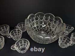 Vintage Crystal Matsugaoka Japan Punch Bowl Set 1 Large Bowl + 10 Cups