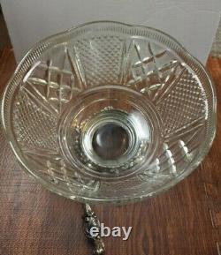 Vintage Crystal Pressed Glass Punch Bowl Set withladle And 18 Cups