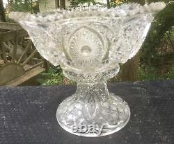 Vintage Crystal Signed Northwood Huge Memphis Master 15 Punch Bowl & Base Cups