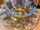 Vintage Culver 22k Gold & Blue Punch Bowl Set With 12 Glasses