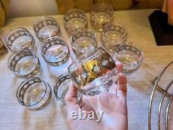 Vintage Culver 22k Gold & Blue Punch Bowl Set With 12 Glasses