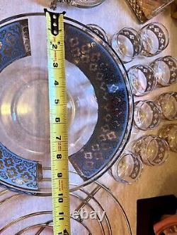 Vintage Culver 22k Gold & Blue Punch Bowl Set With 12 Glasses