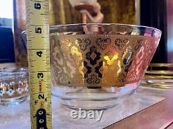 Vintage Culver 22k Gold & Blue Punch Bowl Set With 12 Glasses