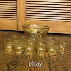 Vintage Culver Antigua Pattern Punch Bowl With 8 Glass's 1950s 22kt Gold