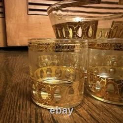 Vintage Culver Antigua Pattern Punch Bowl With 8 Glass's 1950s 22kt Gold