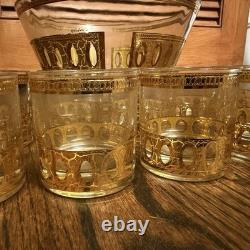 Vintage Culver Antigua Pattern Punch Bowl With 8 Glass's 1950s 22kt Gold