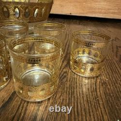 Vintage Culver Antigua Pattern Punch Bowl With 8 Glass's 1950s 22kt Gold