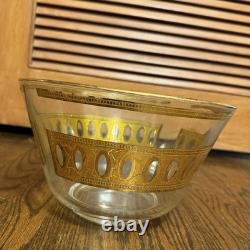 Vintage Culver Antigua Pattern Punch Bowl With 8 Glass's 1950s 22kt Gold