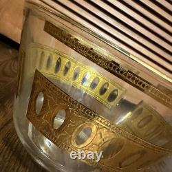 Vintage Culver Antigua Pattern Punch Bowl With 8 Glass's 1950s 22kt Gold