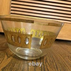 Vintage Culver Antigua Pattern Punch Bowl With 8 Glass's 1950s 22kt Gold