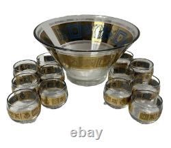 Vintage Culver Coronet Roly Poly Punch Bowl Set MCM Gold Barware