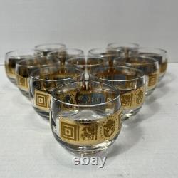 Vintage Culver Coronet Roly Poly Punch Bowl Set MCM Gold Barware