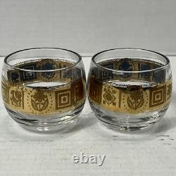 Vintage Culver Coronet Roly Poly Punch Bowl Set MCM Gold Barware