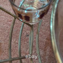 Vintage Culver Cranberry Scroll 22K Gold Punch Bowl & 12 Footed Tumbler Glasses