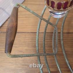 Vintage Culver Cranberry Scroll 22K Gold Punch Bowl & 12 Footed Tumbler Glasses
