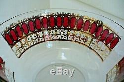 Vintage Culver Cranberry Scroll Large Glass Punch Bowl And 9 Cups